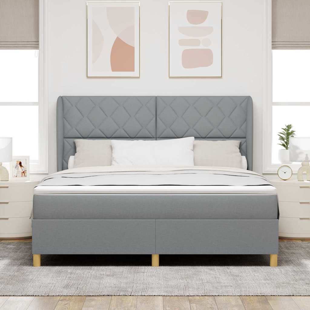 vidaXL Łóżko sprężynowe Z zagłówkiem Jasnoszary 200 x 180 cm tkanina