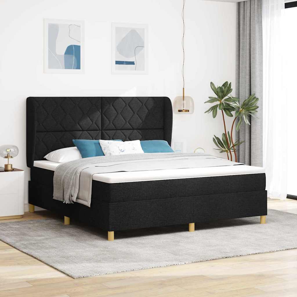 vidaXL Łóżko sprężynowe Z zagłówkiem Czarny 200 x 180 cm tkanina