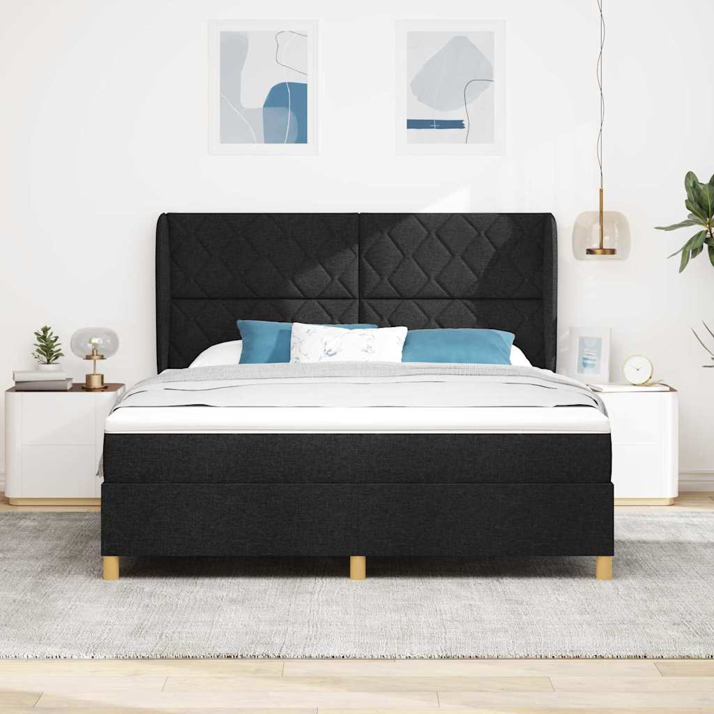vidaXL Łóżko sprężynowe Z zagłówkiem Czarny 200 x 180 cm tkanina