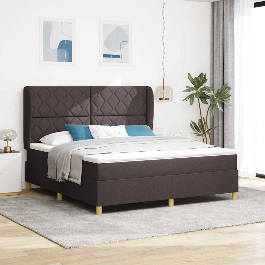 vidaXL Łóżko sprężynowe Z zagłówkiem Ciemny brąz 200 x 180 cm tkanina