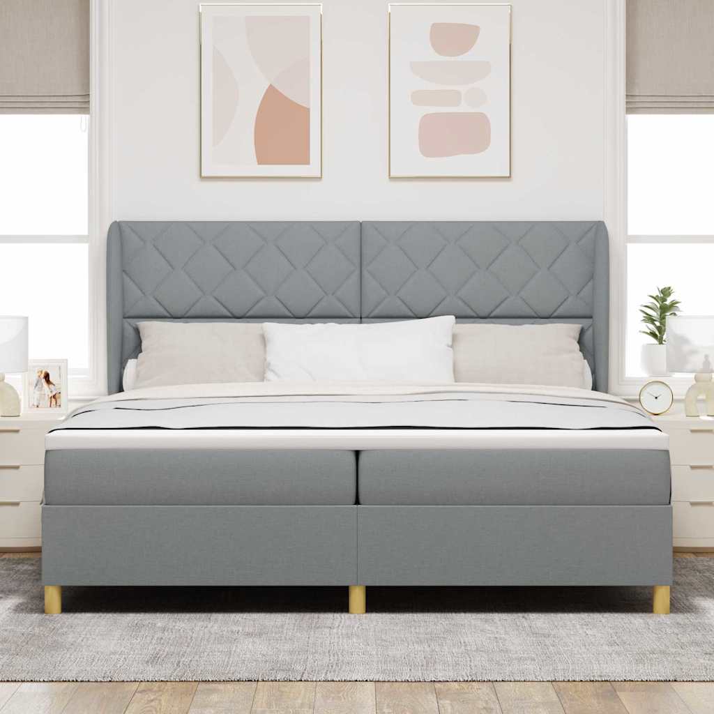vidaXL Łóżko sprężynowe z materacem Jasnoszary 200 x 200 cm tkanina