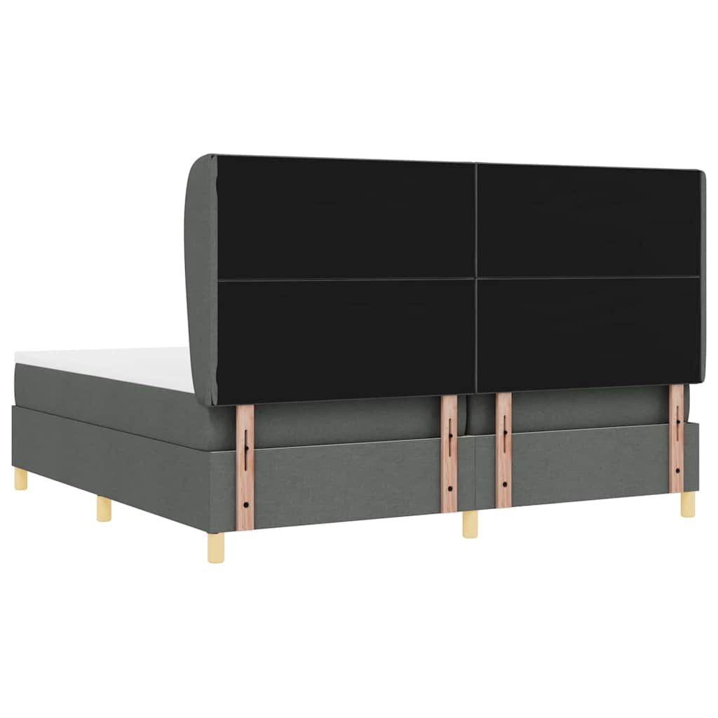 vidaXL Łóżko sprężynowe Z zagłówkiem Ciemnoszary 200 x 200 cm tkanina