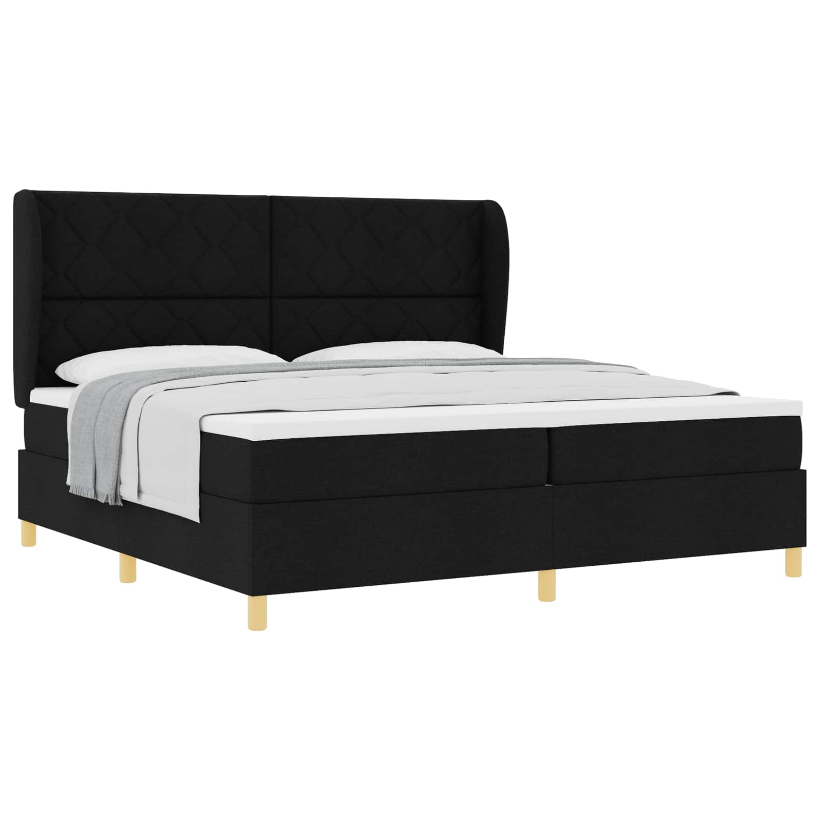 vidaXL Łóżko sprężynowe z materacem Czarny 200 x 200 cm tkanina