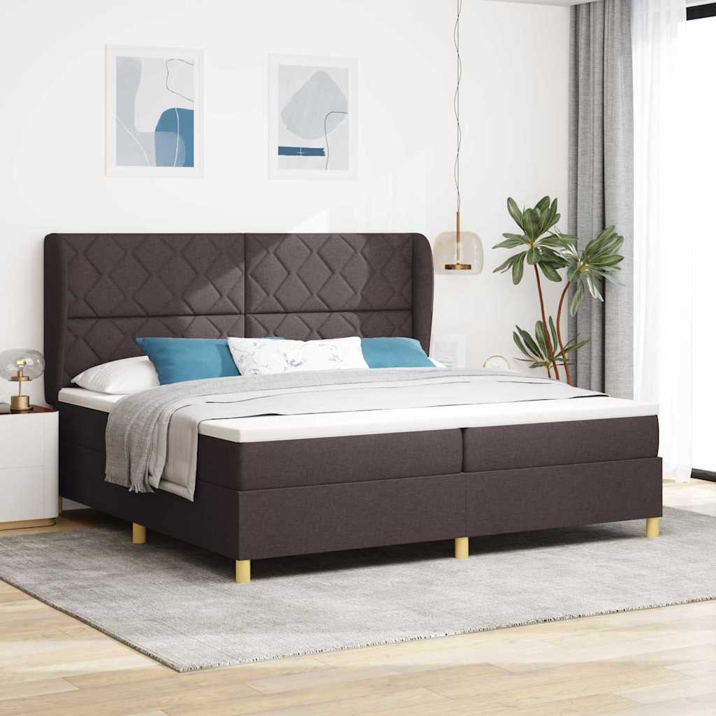 vidaXL Łóżko sprężynowe z materacem Ciemny brąz 200 x 200 cm tkanina