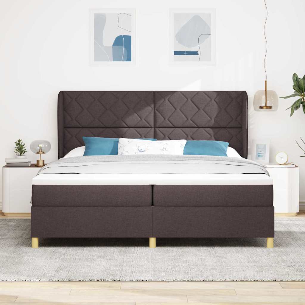 vidaXL Łóżko sprężynowe z materacem Ciemny brąz 200 x 200 cm tkanina