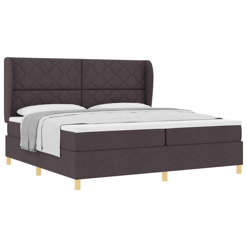 vidaXL Łóżko sprężynowe z materacem Ciemny brąz 200 x 200 cm tkanina