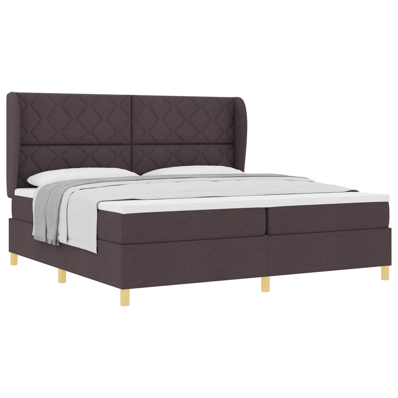 vidaXL Łóżko sprężynowe z materacem Ciemny brąz 200 x 200 cm tkanina