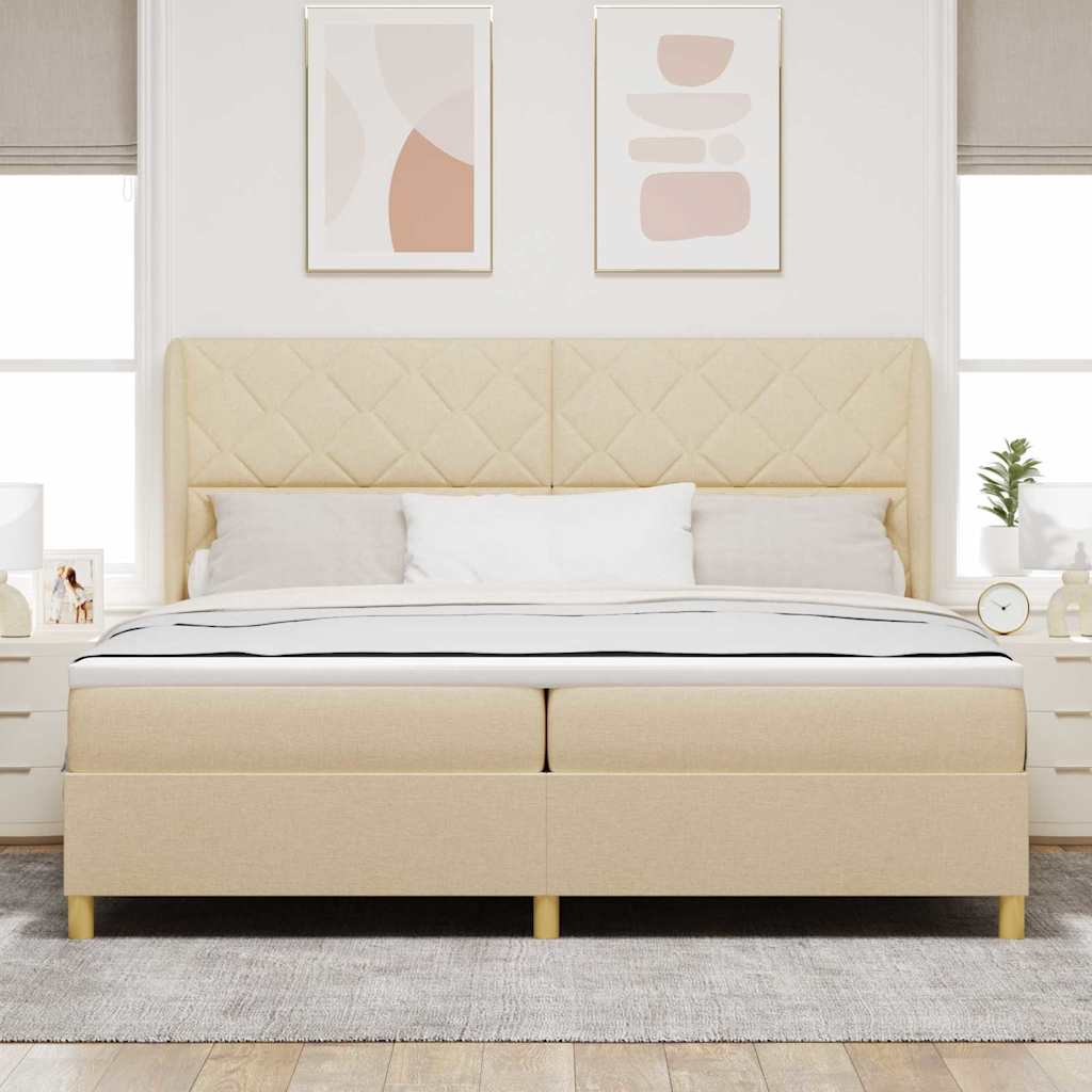 vidaXL Łóżko sprężynowe z materacem Kremowy 200 x 200 cm tkanina