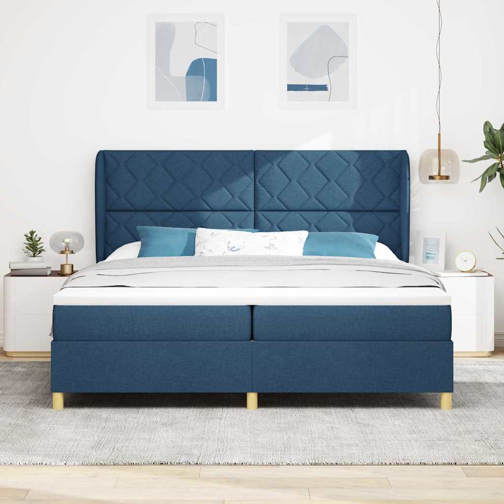 vidaXL Łóżko sprężynowe z materacem Niebieski 200 x 200 cm tkanina