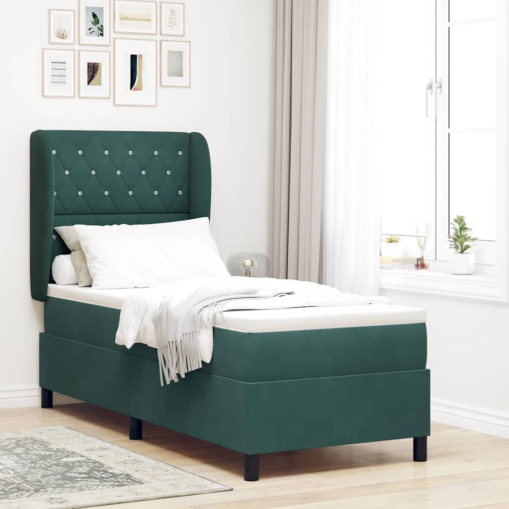 vidaXL Łóżko sprężynowe Z zagłówkiem Ciemna zieleń 200 x 80 cm Aksamit