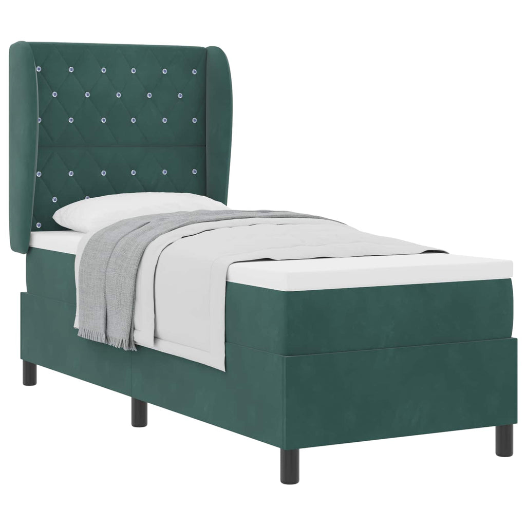 vidaXL Łóżko sprężynowe Z zagłówkiem Ciemna zieleń 200 x 80 cm Aksamit