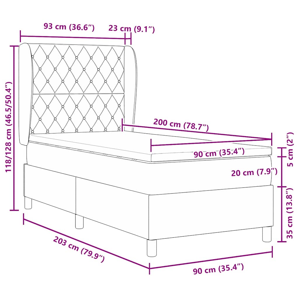 vidaXL Łóżko sprężynowe z materacem Czarny 200 x 90 cm Aksamit