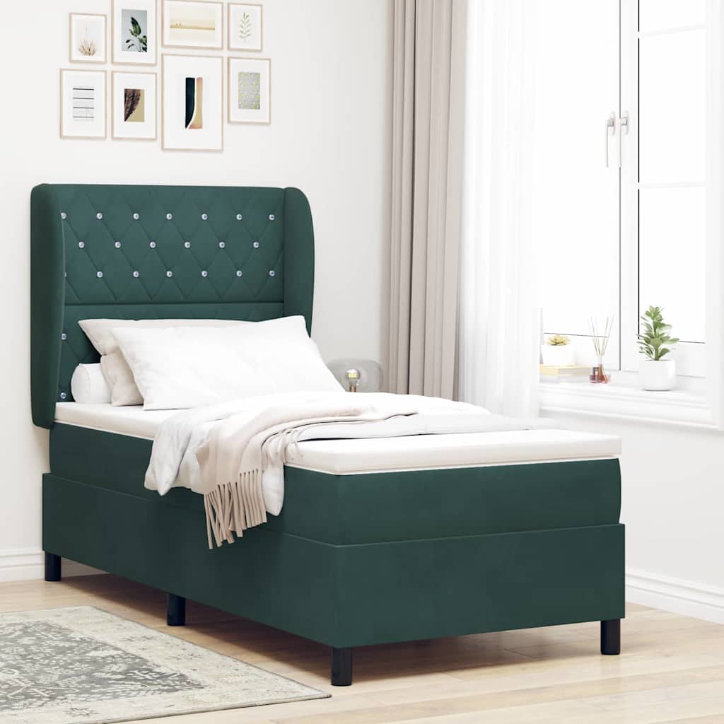 vidaXL Łóżko sprężynowe z materacem Ciemna zieleń 200 x 90 cm Aksamit