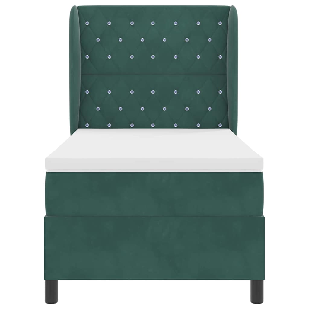 vidaXL Łóżko sprężynowe z materacem Ciemna zieleń 200 x 90 cm Aksamit