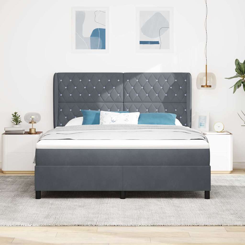vidaXL Łóżko sprężynowe Z zagłówkiem Ciemnoszary 200 x 180 cm Aksamit