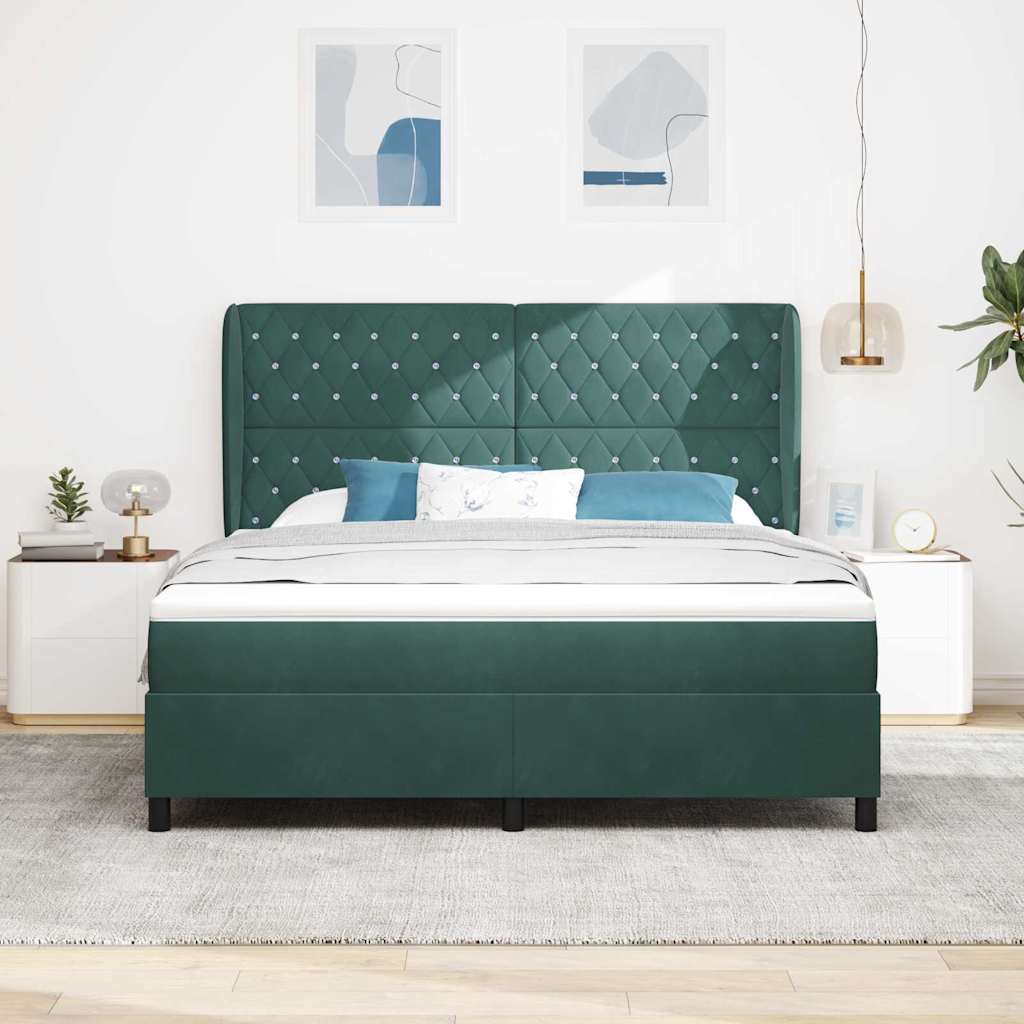vidaXL Łóżko sprężynowe z materacem Ciemna zieleń 200 x 180 cm Aksamit
