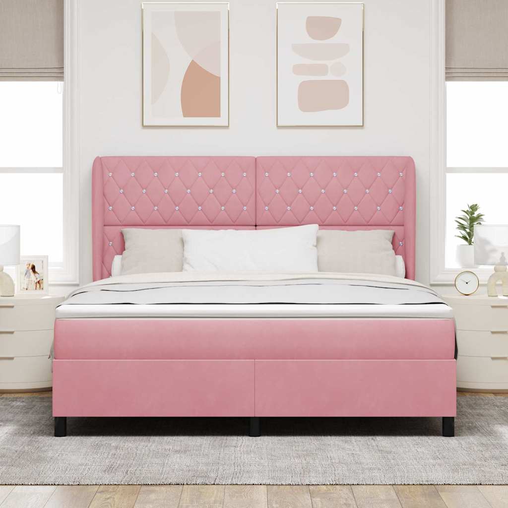 vidaXL Łóżko sprężynowe Z zagłówkiem Różowy 200 x 180 cm Aksamit