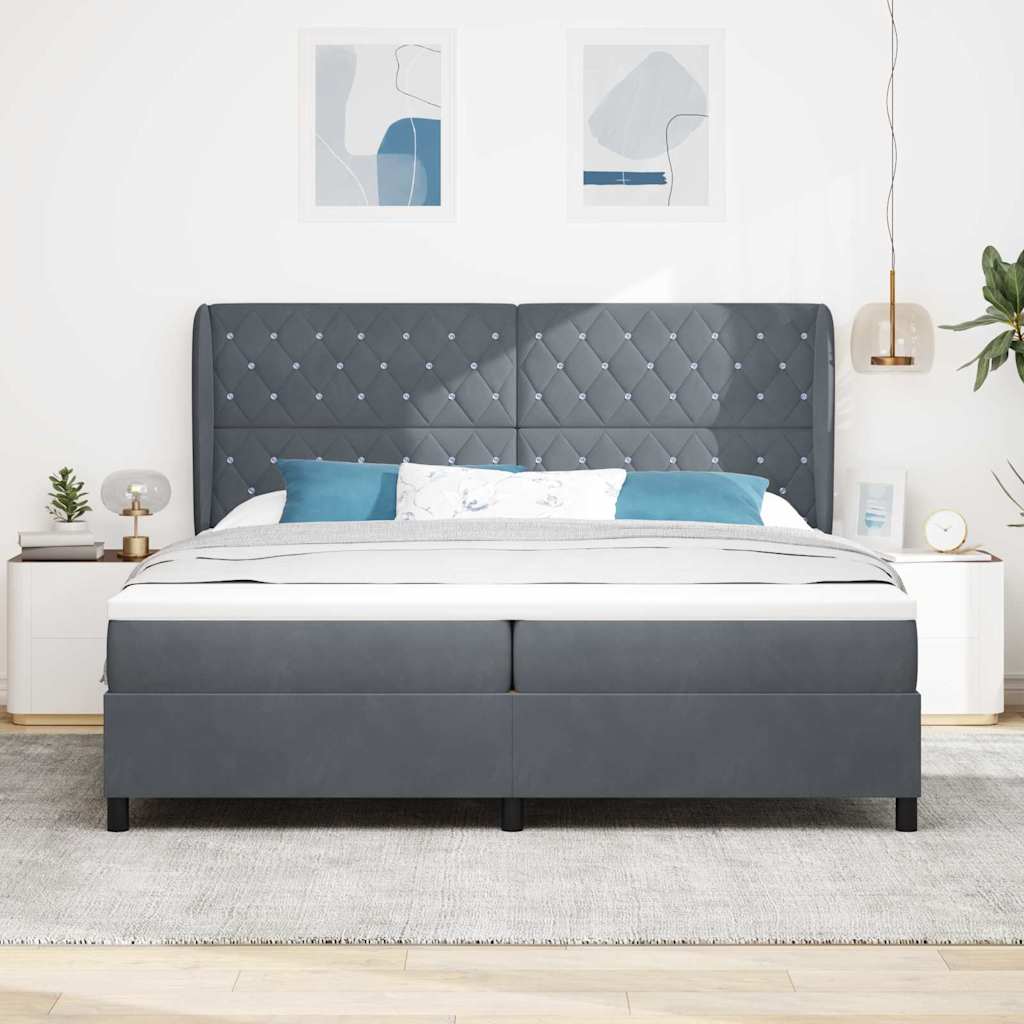 vidaXL Łóżko sprężynowe z materacem Ciemnoszary 200 x 200 cm Aksamit