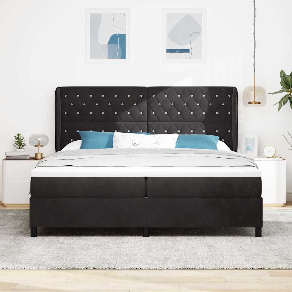 vidaXL Łóżko sprężynowe z materacem Czarny 200 x 200 cm Aksamit