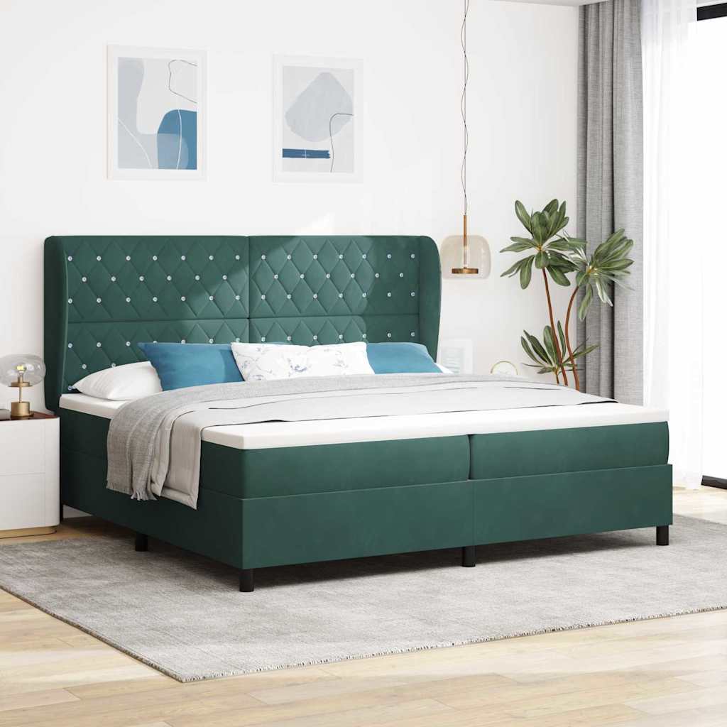 vidaXL Łóżko sprężynowe Ciemna zieleń 200 x 200 cm Aksamit