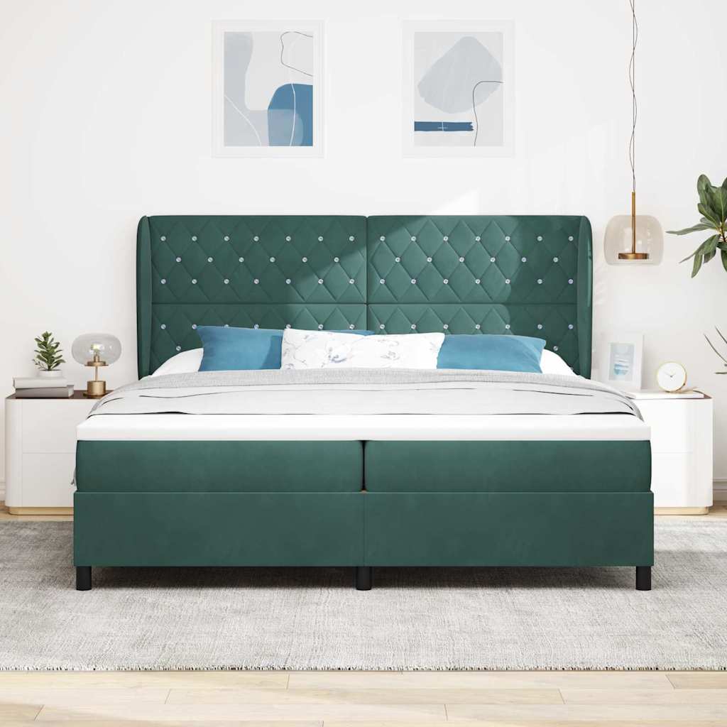 vidaXL Łóżko sprężynowe Ciemna zieleń 200 x 200 cm Aksamit