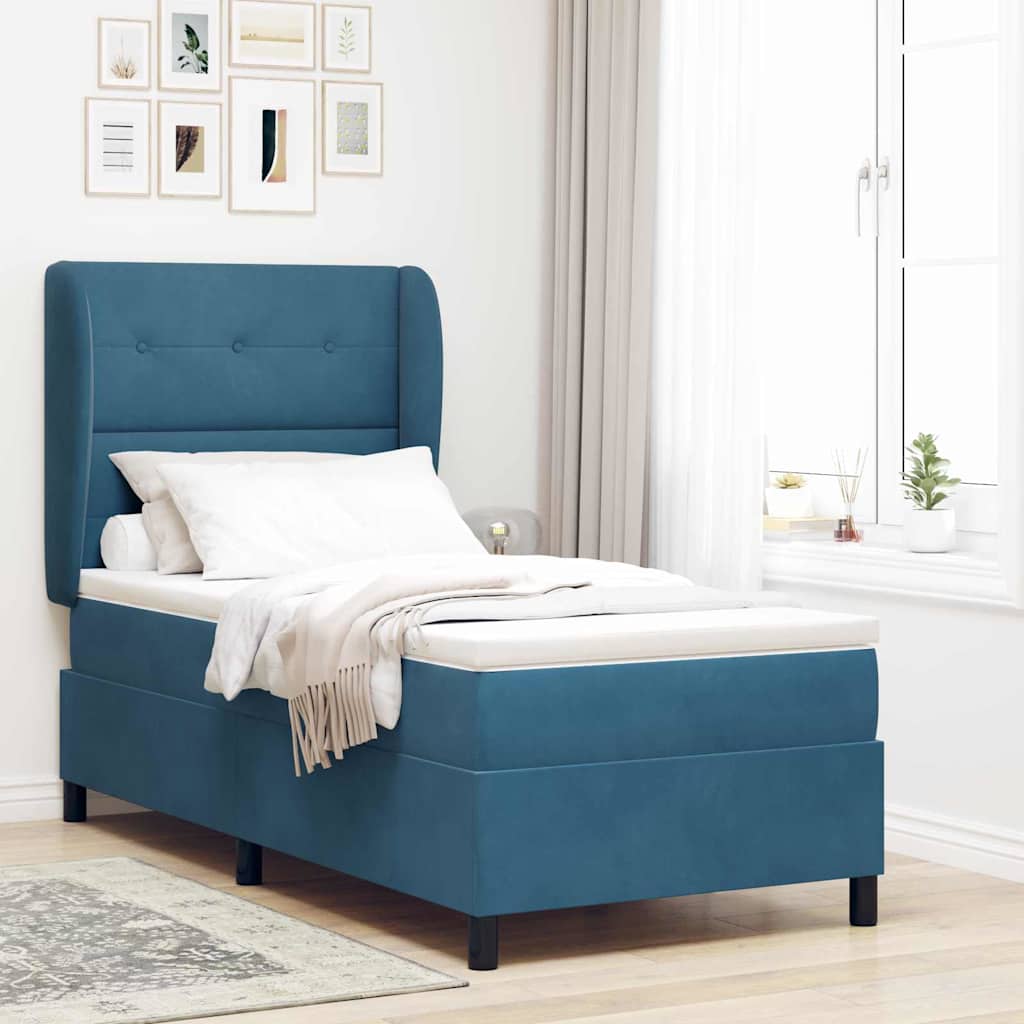 vidaXL Łóżko sprężynowe Ciemnoniebieski 190 x 90 cm Aksamit