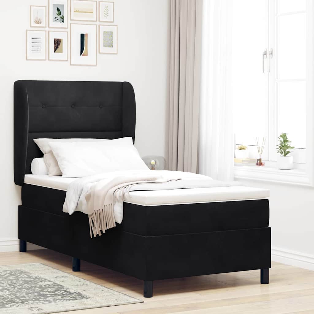 vidaXL Łóżko sprężynowe z materacem Czarny 200 x 90 cm Aksamit