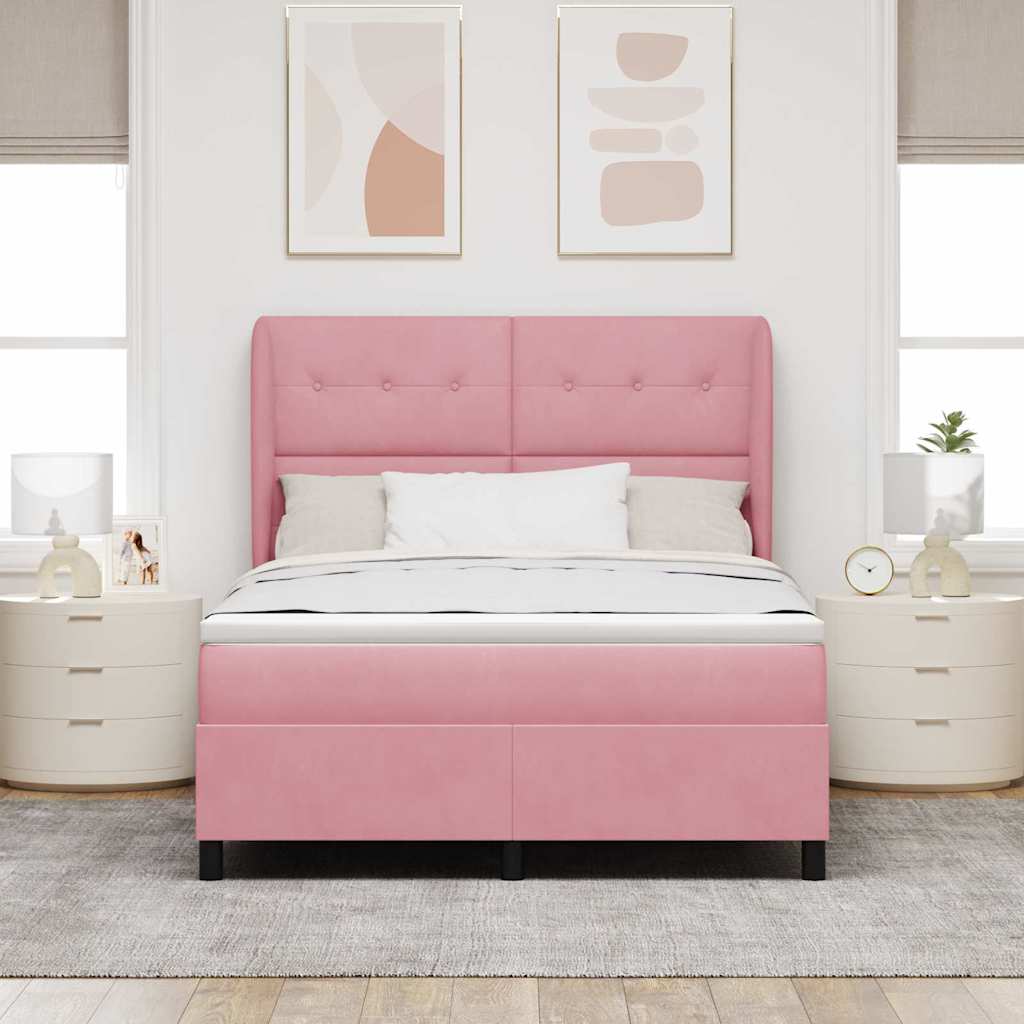 vidaXL Łóżko sprężynowe z materacem Różowy 200 x 140 cm Aksamit