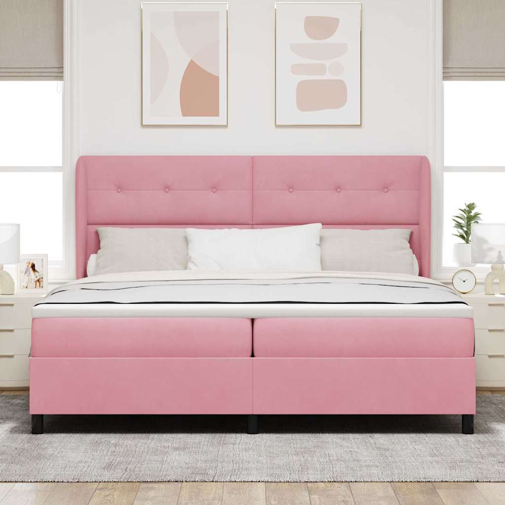 vidaXL Łóżko sprężynowe z materacem Różowy 200 x 200 cm Aksamit