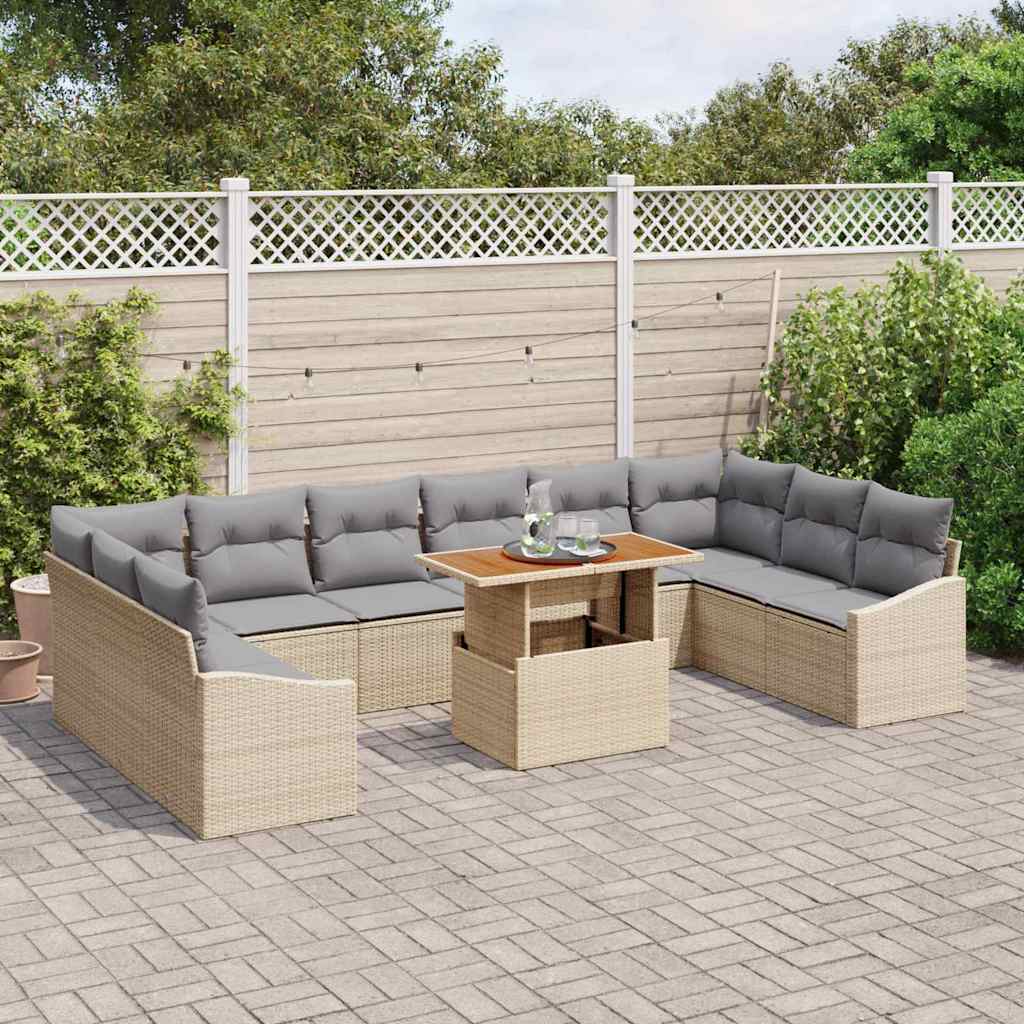 vidaXL Zestaw do jadalni w ogrodzie z poduszką 11 pcs Beżowy i szary