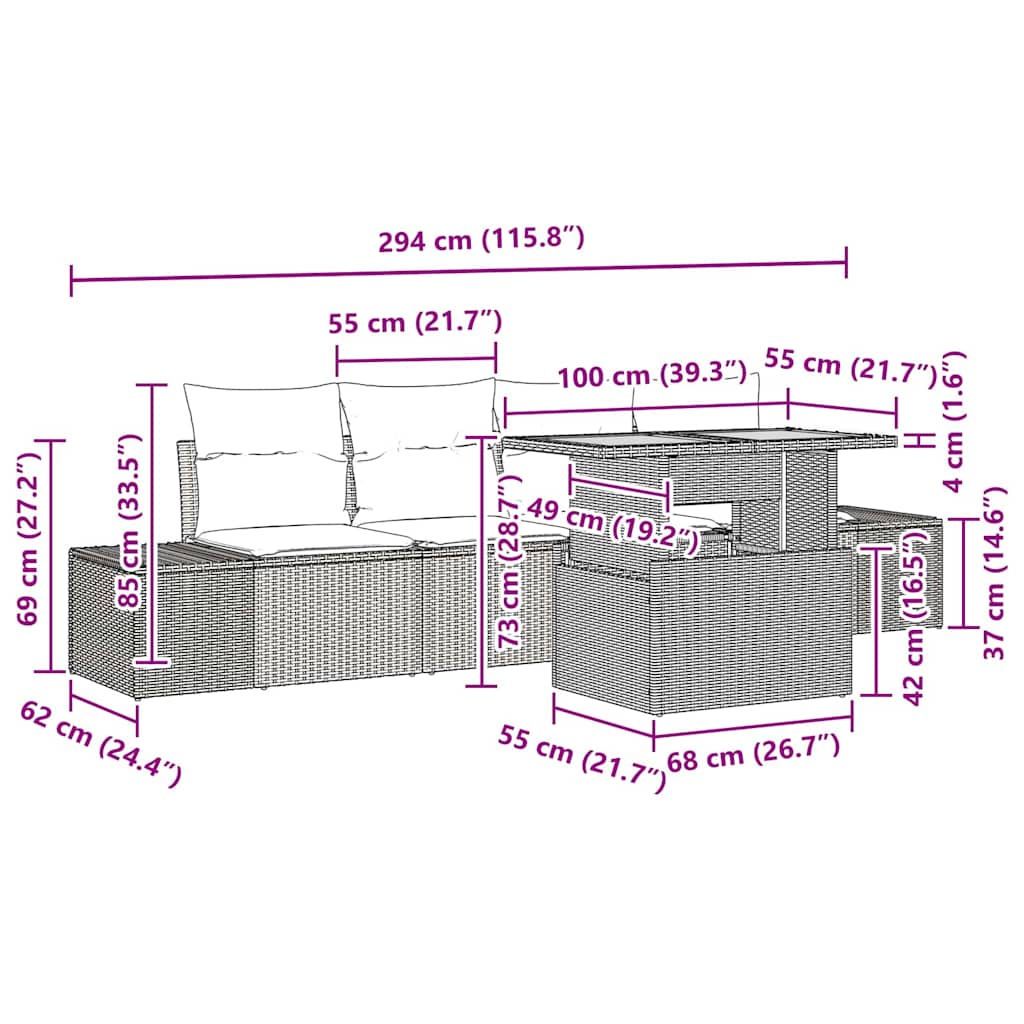 vidaXL Zestaw do jadalni w ogrodzie z poduszką 5 pcs Czarny i kremowy