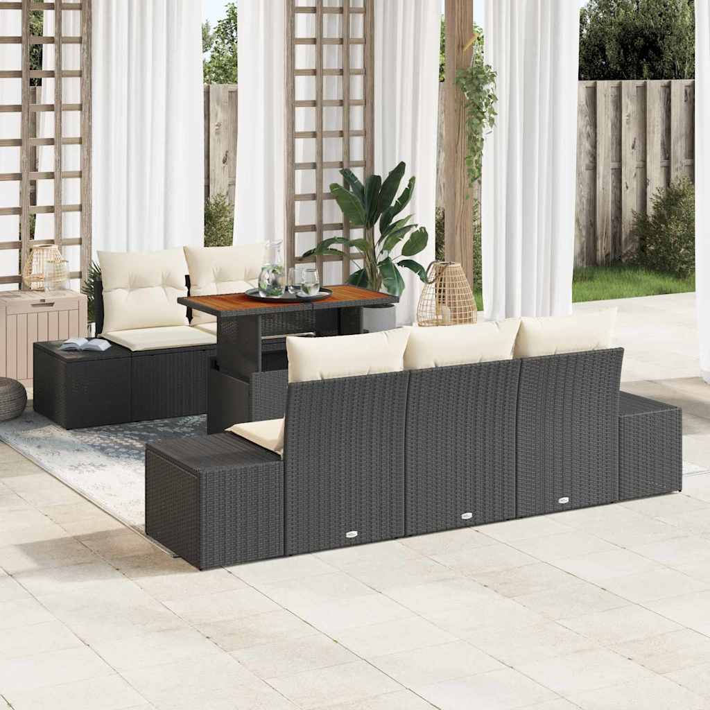 vidaXL Zestaw do jadalni w ogrodzie z poduszką 6 pcs Czarny i kremowy