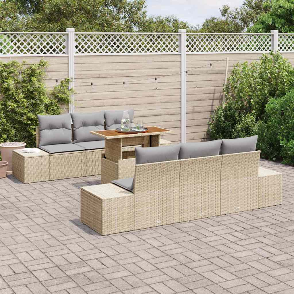 vidaXL Zestaw do jadalni w ogrodzie z poduszką 7 pcs Beżowy i szary