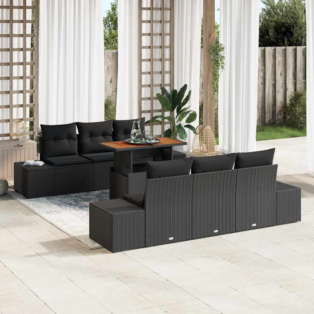 vidaXL Zestaw do jadalni w ogrodzie z poduszką 7 pcs Czarny i Brązowy
