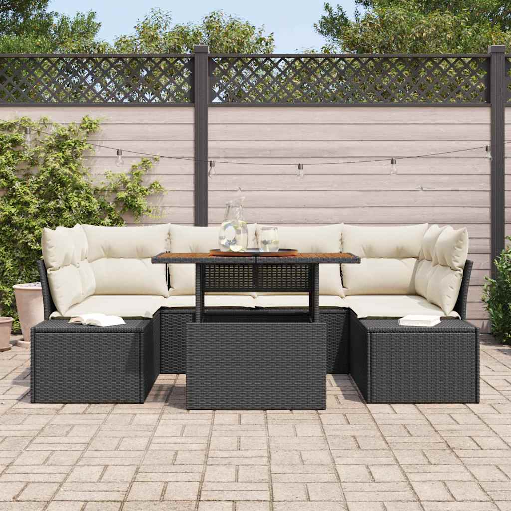 vidaXL Zestaw do jadalni w ogrodzie z poduszką 7 pcs Czarny i kremowy