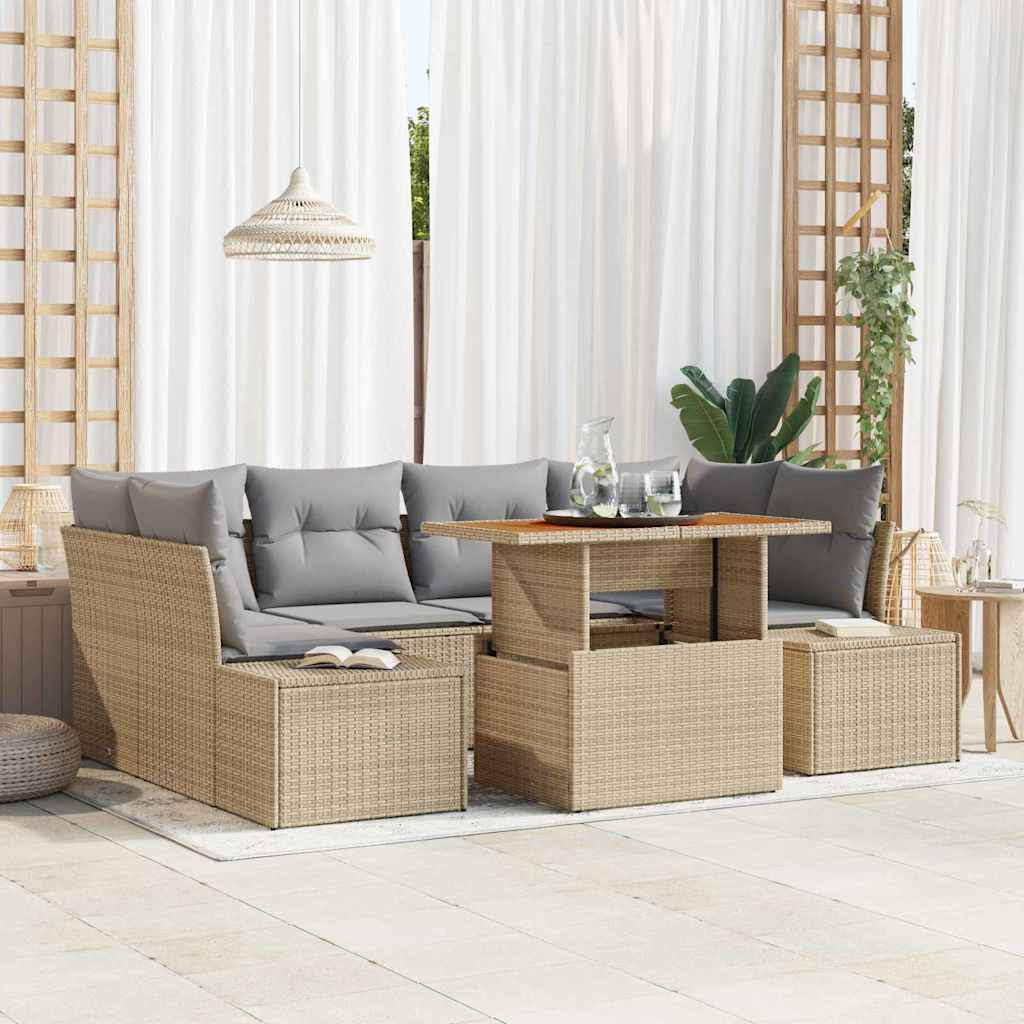 vidaXL Zestaw do jadalni w ogrodzie z poduszką 7 pcs Beżowy i szary