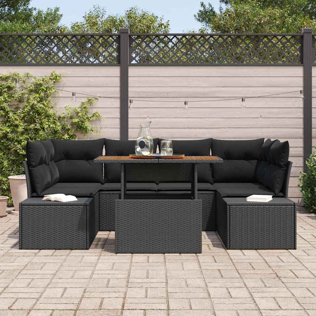 vidaXL Zestaw do jadalni w ogrodzie z poduszką 7 pcs Czarny i Brązowy