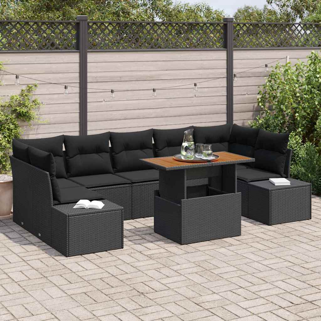 vidaXL Zestaw do jadalni w ogrodzie z poduszką 8 pcs Czarny i Brązowy