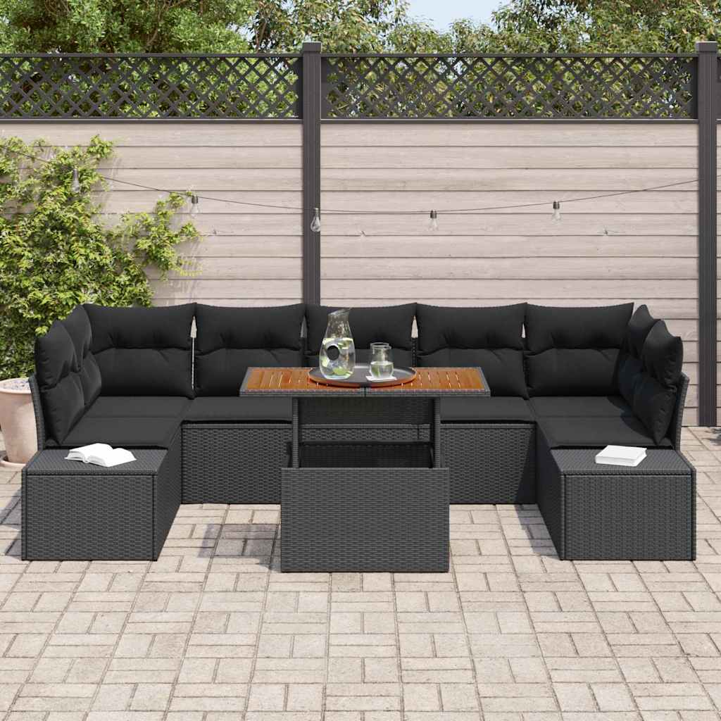 vidaXL Zestaw do jadalni w ogrodzie z poduszką 8 pcs Czarny i Brązowy