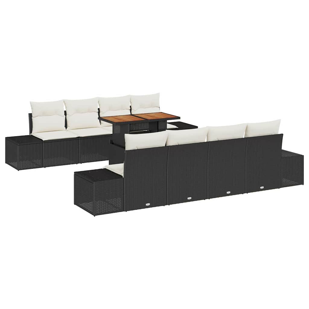 vidaXL Zestaw do jadalni w ogrodzie z poduszką 9 pcs Czarny i kremowy