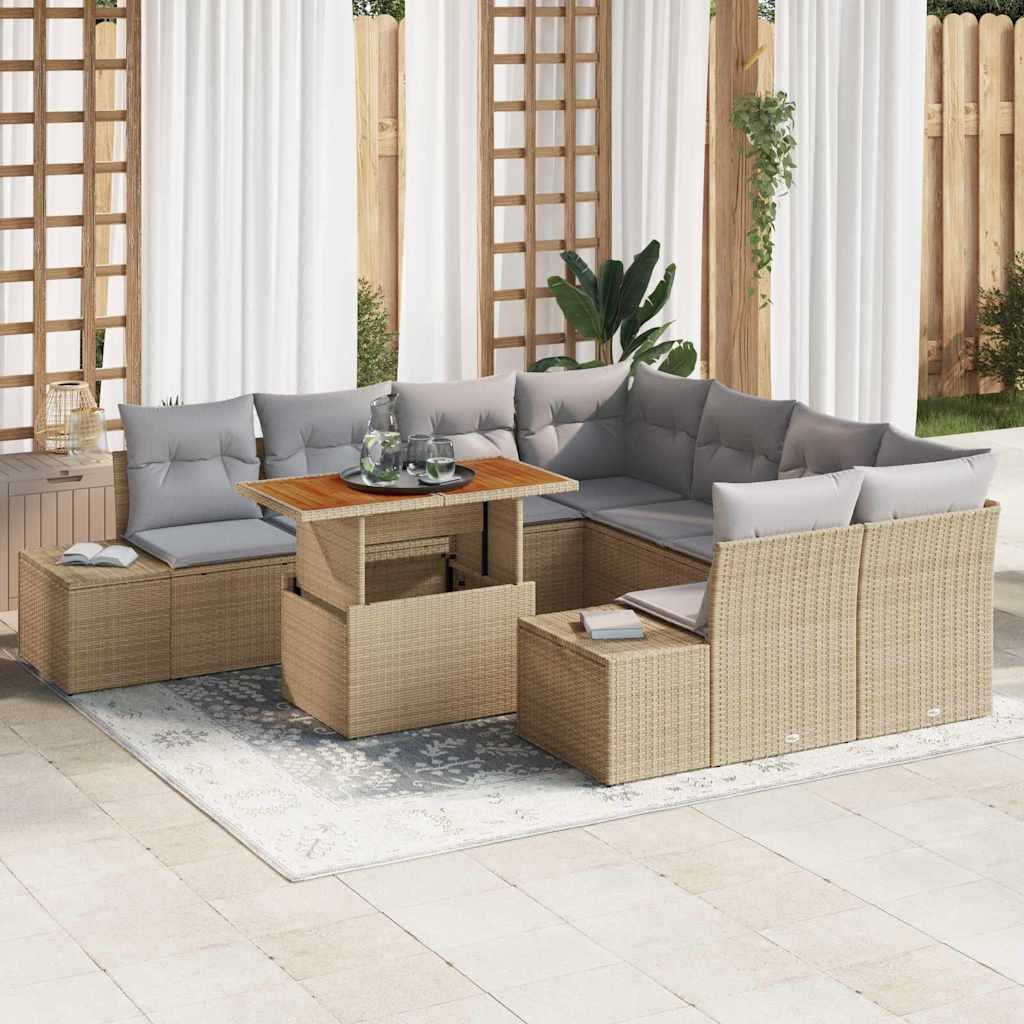 vidaXL Zestaw do jadalni w ogrodzie z poduszką 9 pcs Beżowy i szary