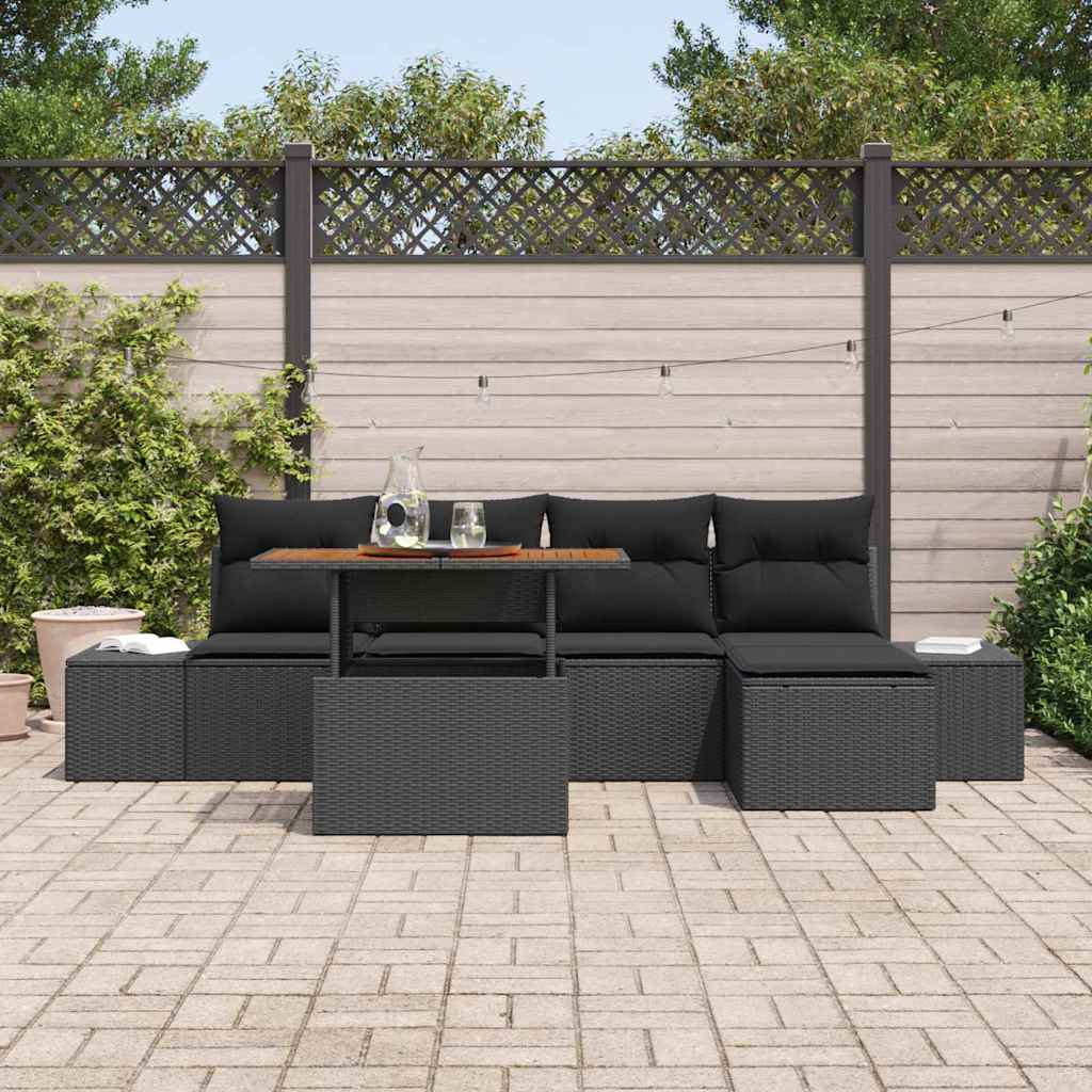 vidaXL Zestaw do jadalni w ogrodzie z poduszką 6 pcs Czarny i Brązowy