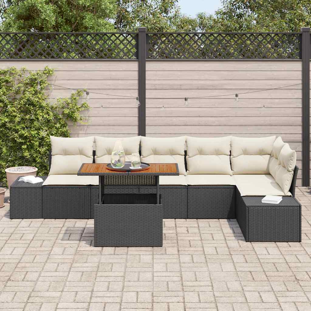vidaXL Zestaw do jadalni w ogrodzie z poduszką 7 pcs Czarny i kremowy