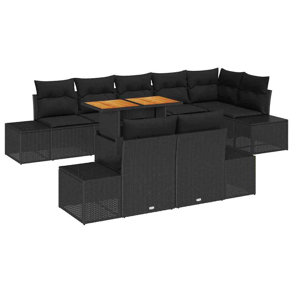 vidaXL Zestaw do jadalni w ogrodzie z poduszką 9 pcs Czarny i Brązowy