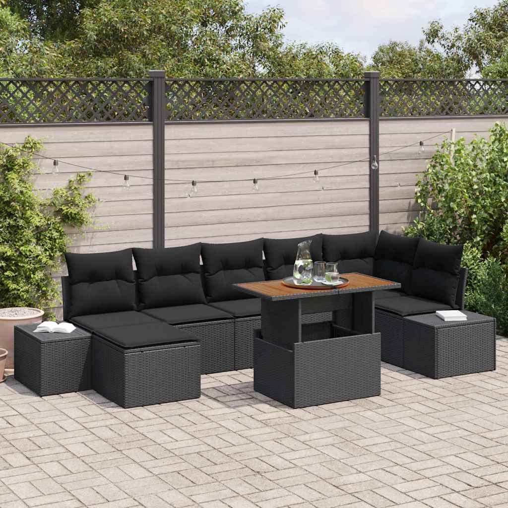 vidaXL Zestaw Sof na Ogród z poduszką 8 pcs Czarny i Brązowy