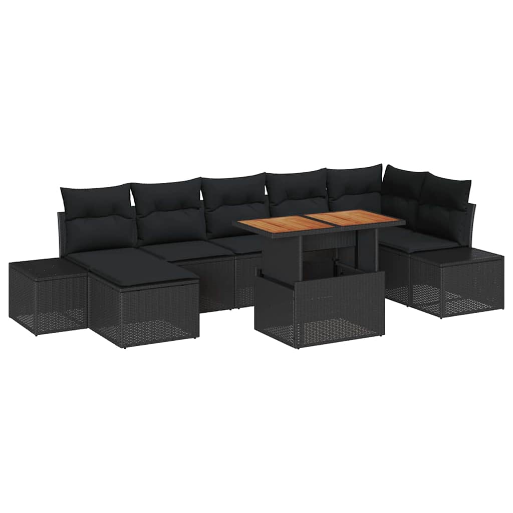 vidaXL Zestaw Sof na Ogród z poduszką 8 pcs Czarny i Brązowy
