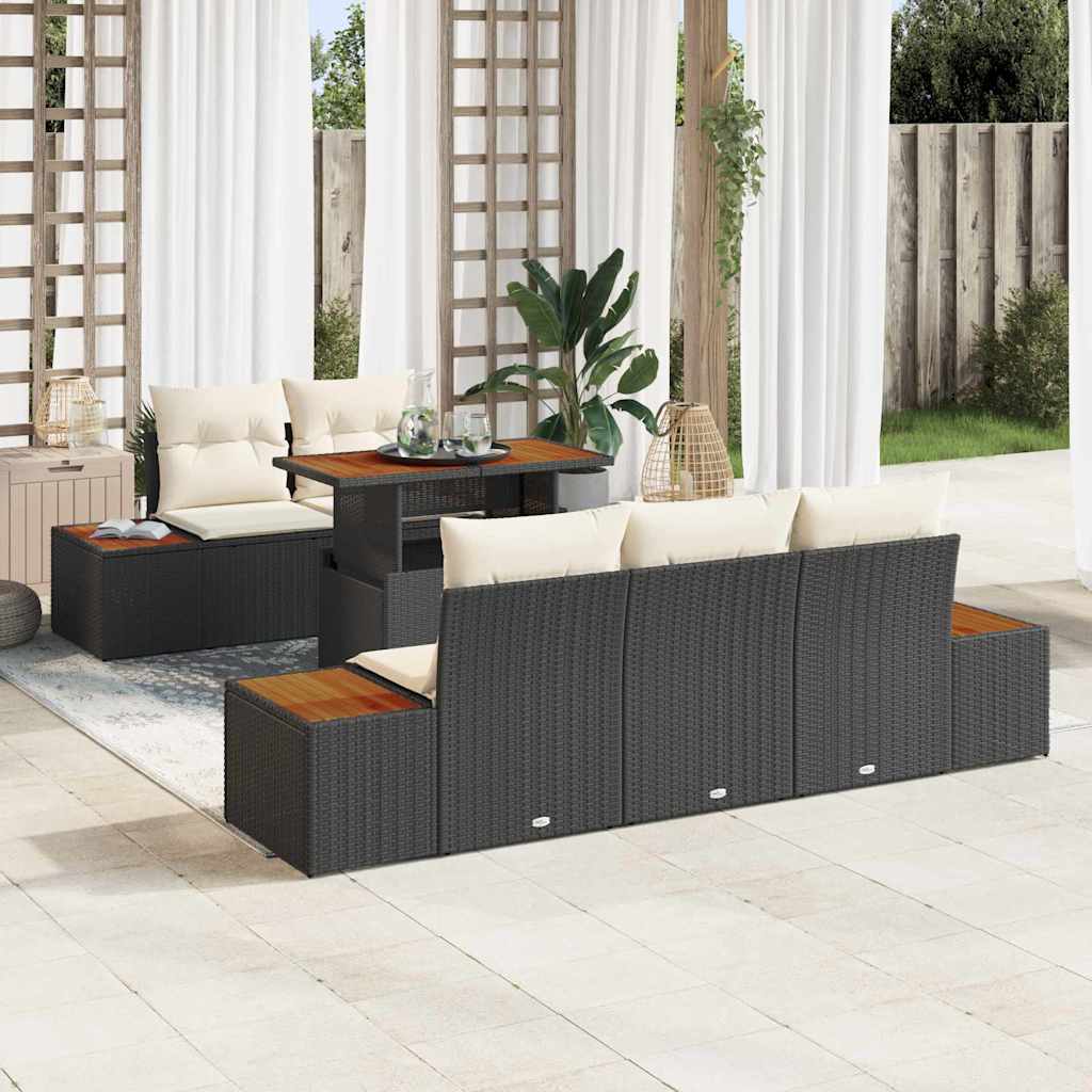 vidaXL Zestaw do jadalni w ogrodzie z poduszką 6 pcs Czarny i beżowy