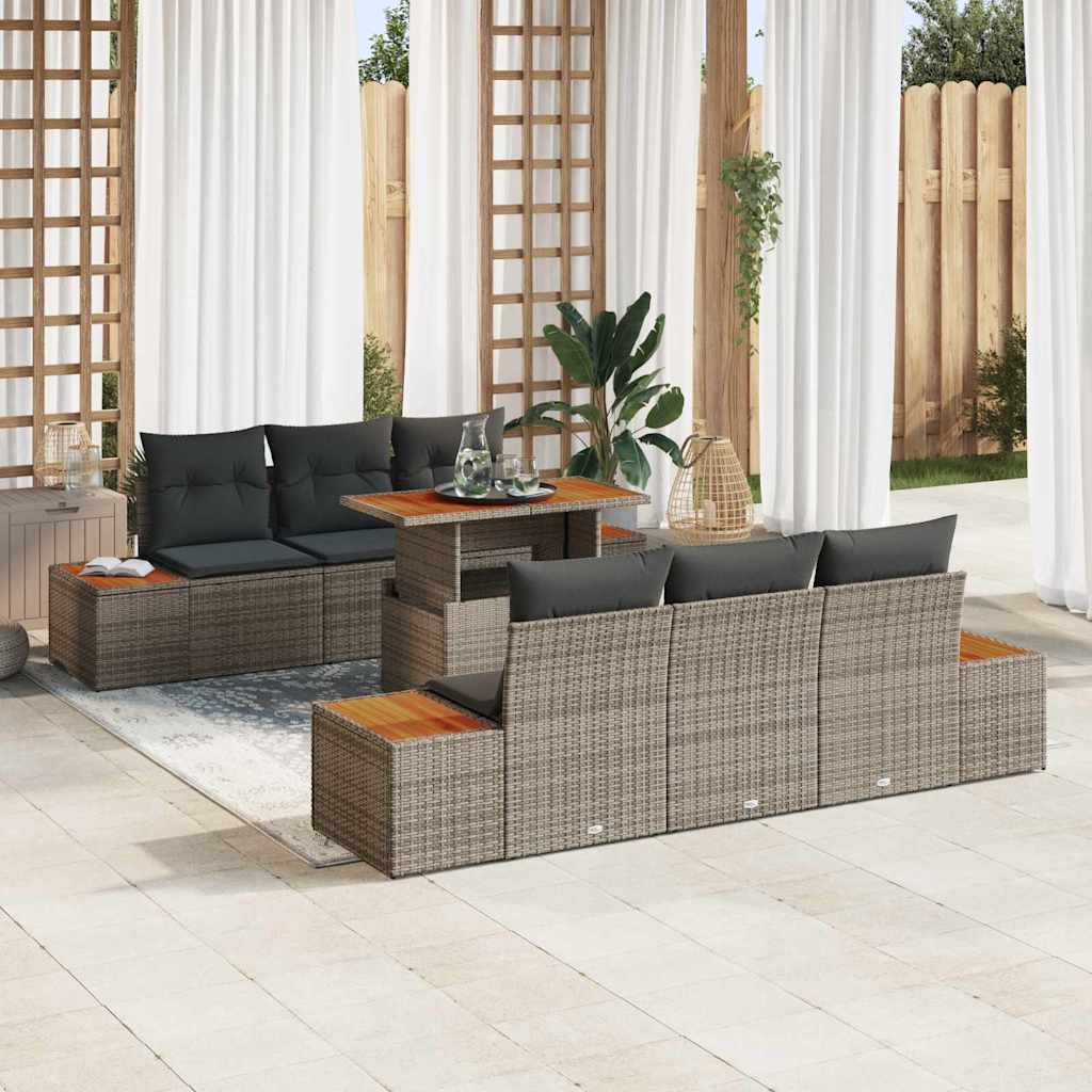 vidaXL Zestaw do jadalni w ogrodzie z poduszką 7 pcs Szary i brązowy