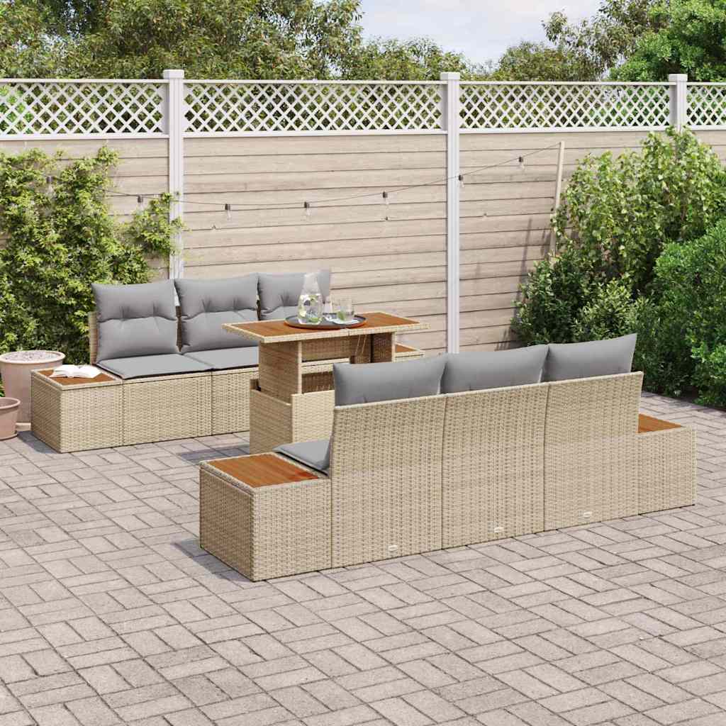 vidaXL Zestaw do jadalni w ogrodzie z poduszką 7 pcs Beżowy i szary