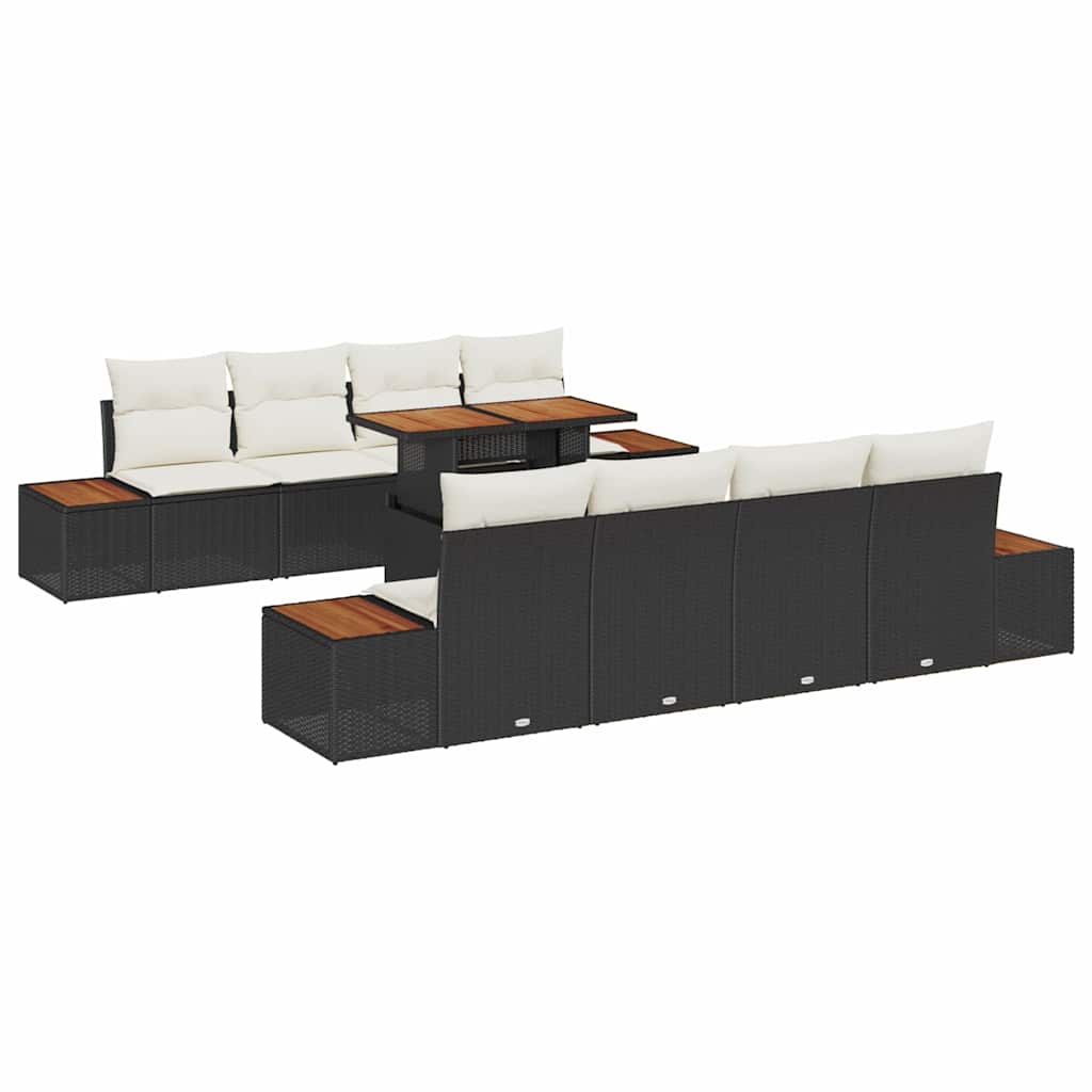 vidaXL Zestaw do jadalni w ogrodzie z poduszką 9 pcs Czarny i beżowy